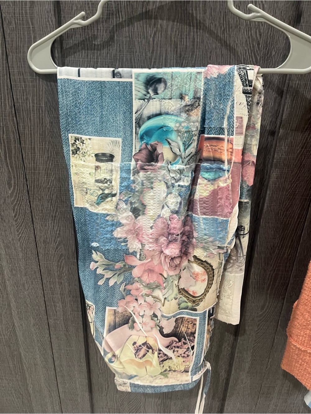 Wide Leg Women's Pants with Blue & Pink Floral Patchwork